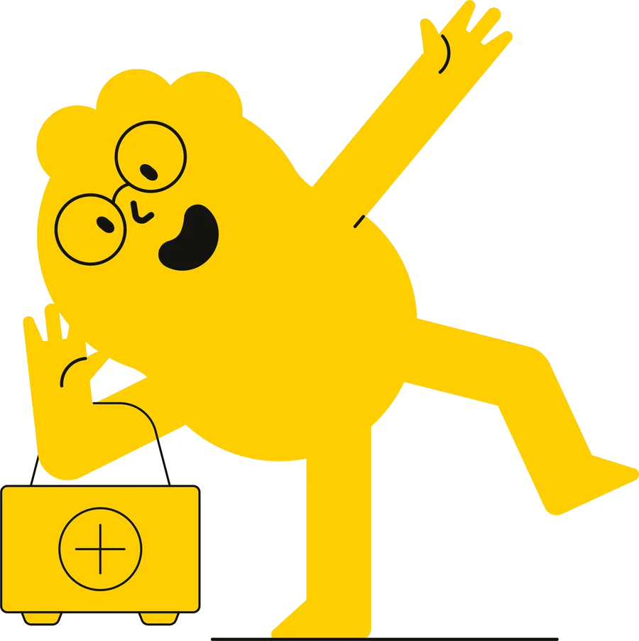 Personaje de Welli vestido de médico